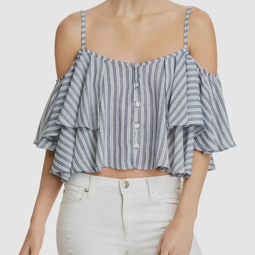 Vintage Havana Blue and White Ruffled Crop Blouse